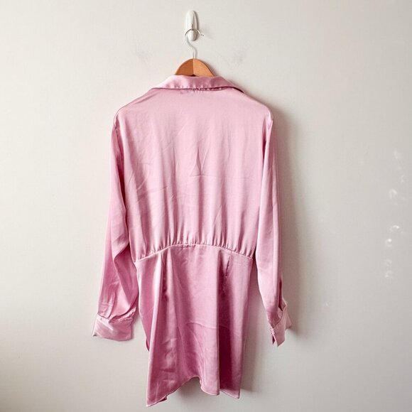 Zara Short Satin Effect Long Sleeve Mini Dress Pink Size Large Blogger Fav - Picture 8 of 11